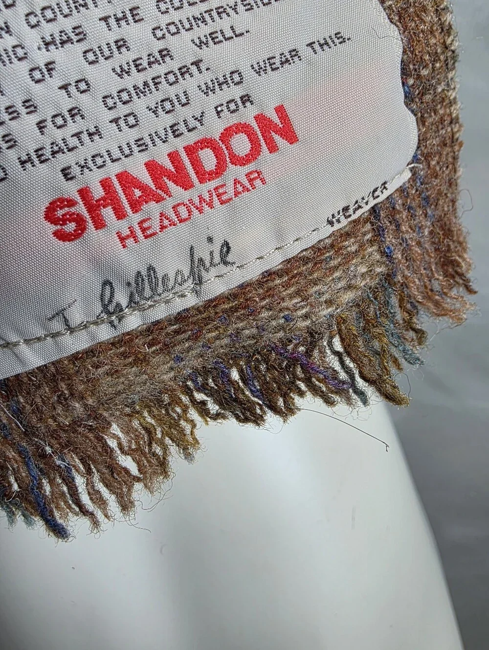 Irish Donegal Tweed Wool Scarf Shandon Headwear Briwn Tan Plaid 58'L